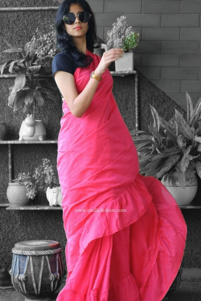 Giggly Gaurayya - Pure Cotton Ruffle Saree in Pink Colour