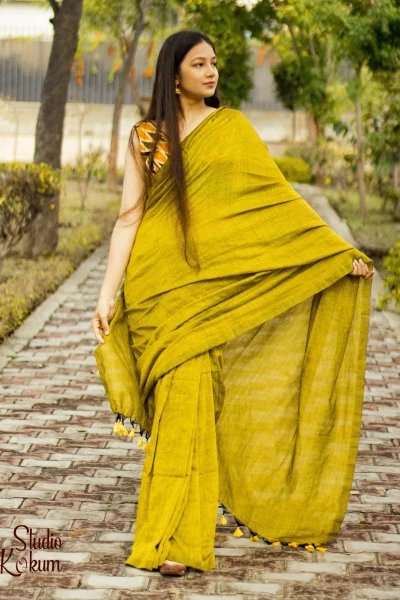 Golden Ash – Handloom Golden Dual Tone Cotton Saree
