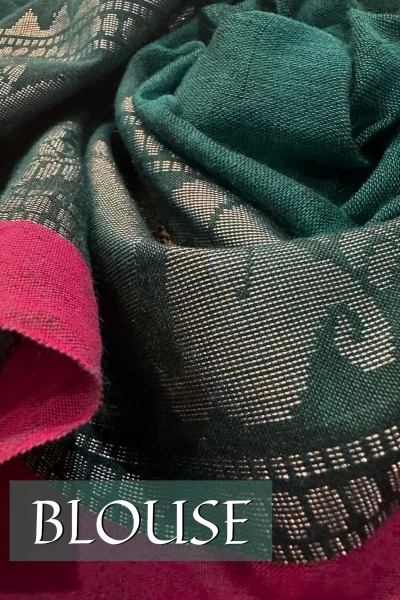 Guldasta - Dark Teal Handcrafted Cotton Banarasi Saree with Blouse