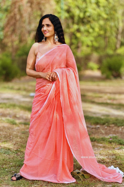 Image of Kadambari : Peach Colour Soft Mul Cotton Saree