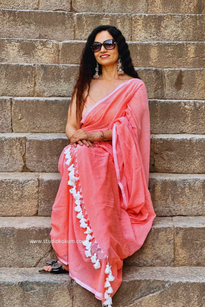 Kadambari : Peach Colour Soft Mul Cotton Saree