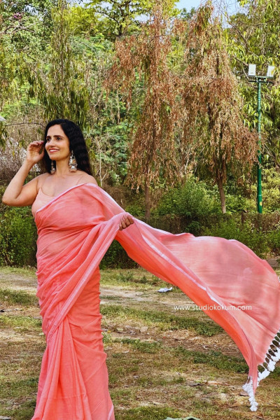 Kadambari : Peach Colour Soft Mul Cotton Saree