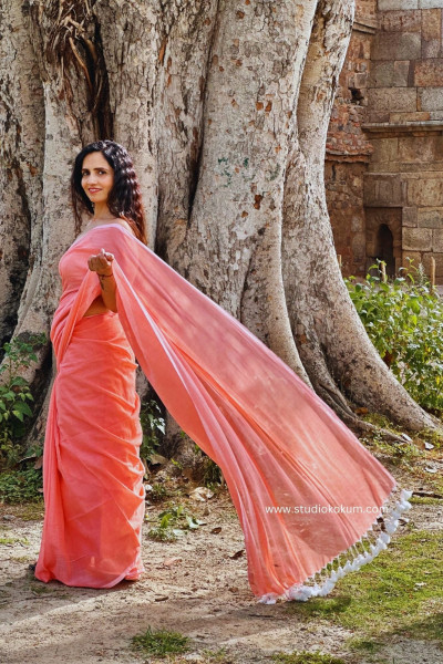 Kadambari : Peach Colour Soft Mul Cotton Saree