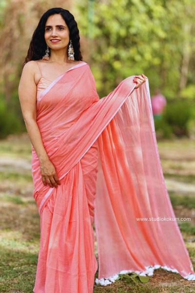 Kadambari : Peach Colour Soft Mul Cotton Saree