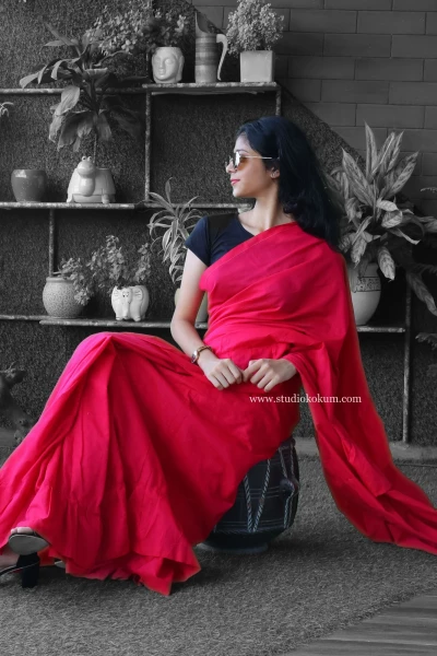 Masakali - Pure Cotton Ruffle Saree in Candy Red Pink Colour
