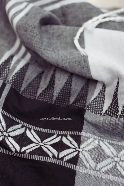 Meraki - Handloom Grey Black White Cotton Saree with Blouse