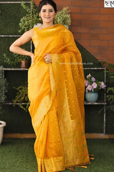 Myra - Golden Colour Organza Banarasi Saree