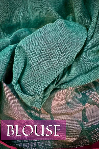 Noorani - Light Teal Handcrafted Cotton Banarasi Saree with Blouse