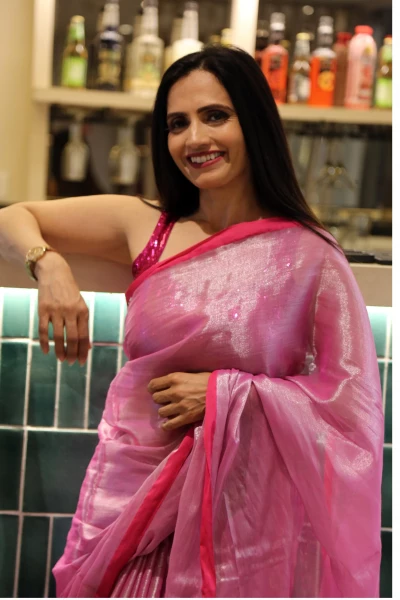 Saumya - Pink Mul Tissue Saree with Hot Pink Border