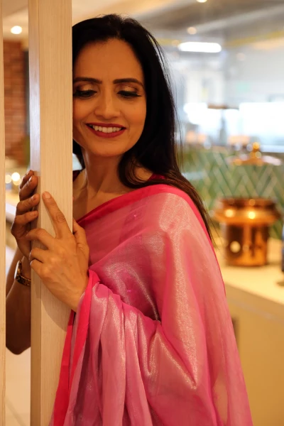 Saumya - Pink Mul Tissue Saree with Hot Pink Border