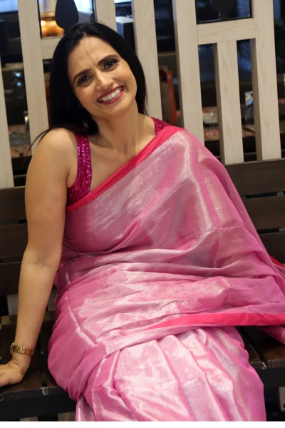 Saumya - Pink Mul Tissue Saree with Hot Pink Border