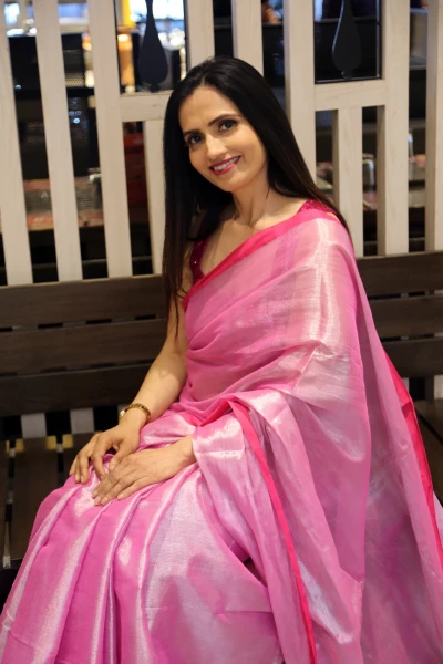 Saumya - Pink Mul Tissue Saree with Hot Pink Border