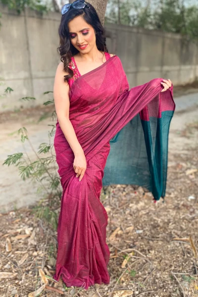 Serenity in Chaos - Blue N Magenta Handloom Cotton Saree