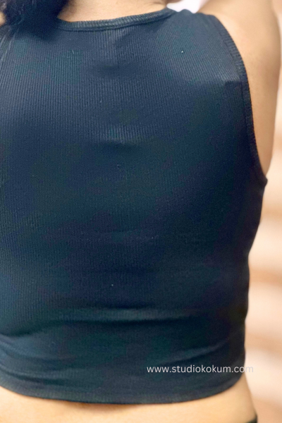 Sleeveless Hosiery Blouse in Black Colour Round Neck