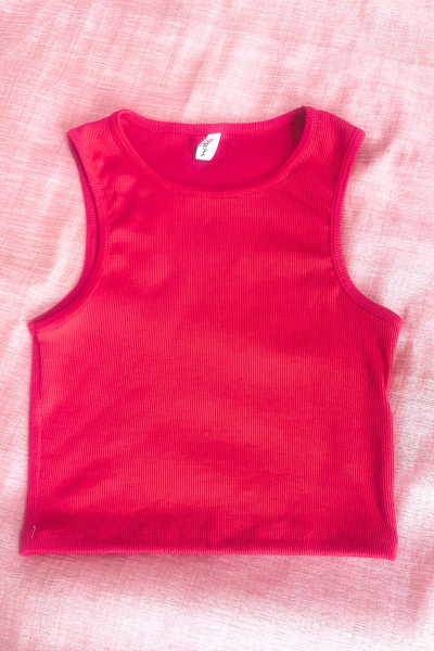 Image of Sleeveless Hosiery Blouse in Hot Pink Colour Round Neck