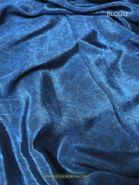 Tamanna : Indigo Colour Block Print Modal Silk Saree