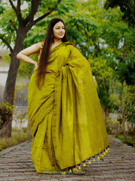 Golden Ash – Handloom Golden Dual Tone Cotton Saree