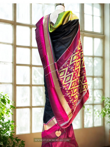 Madhuri: Black Pochampally Ikkat Silk Saree
