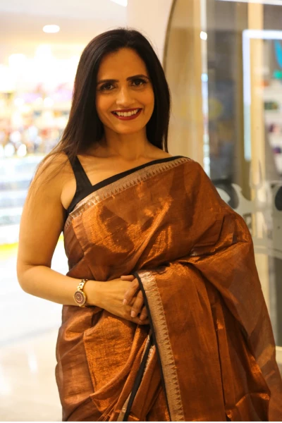 Urja - Copper Brown Mul Tissue Saree with Zari Work