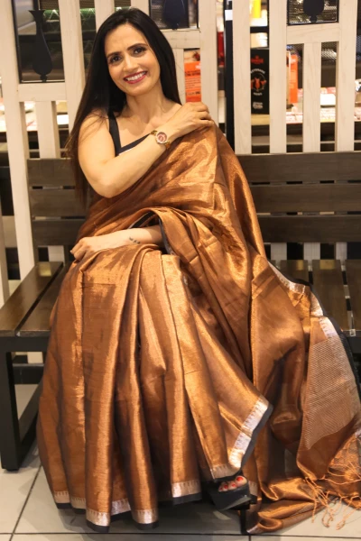Urja - Copper Brown Mul Tissue Saree with Zari Work