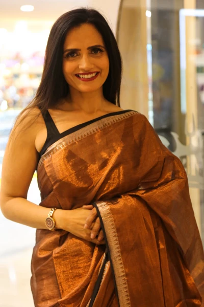 Urja - Copper Brown Mul Tissue Saree with Zari Work