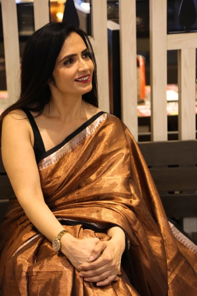 Urja - Copper Brown Mul Tissue Saree with Zari Work
