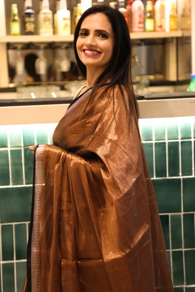 Urja - Copper Brown Mul Tissue Saree with Zari Work