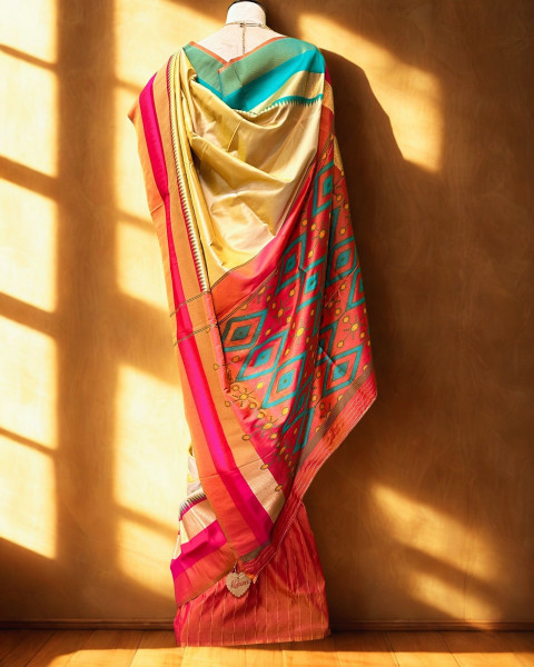 Sejal: Beige Pochampally Ikkat Silk Saree