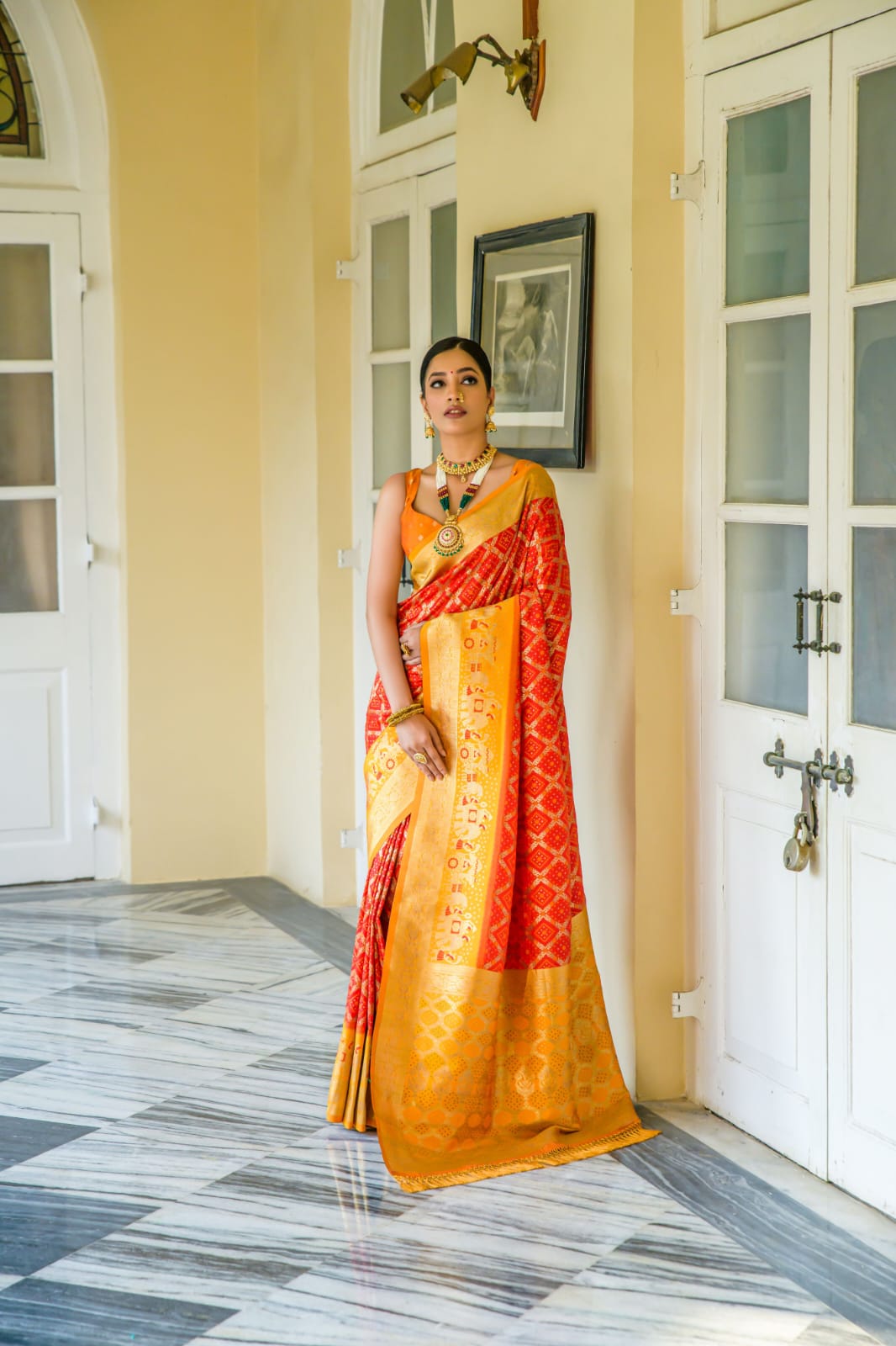 Banarasi Silk Patola All Over Rich Zari Weaved Jaali Body With Rich Pallu Wide Border Saree