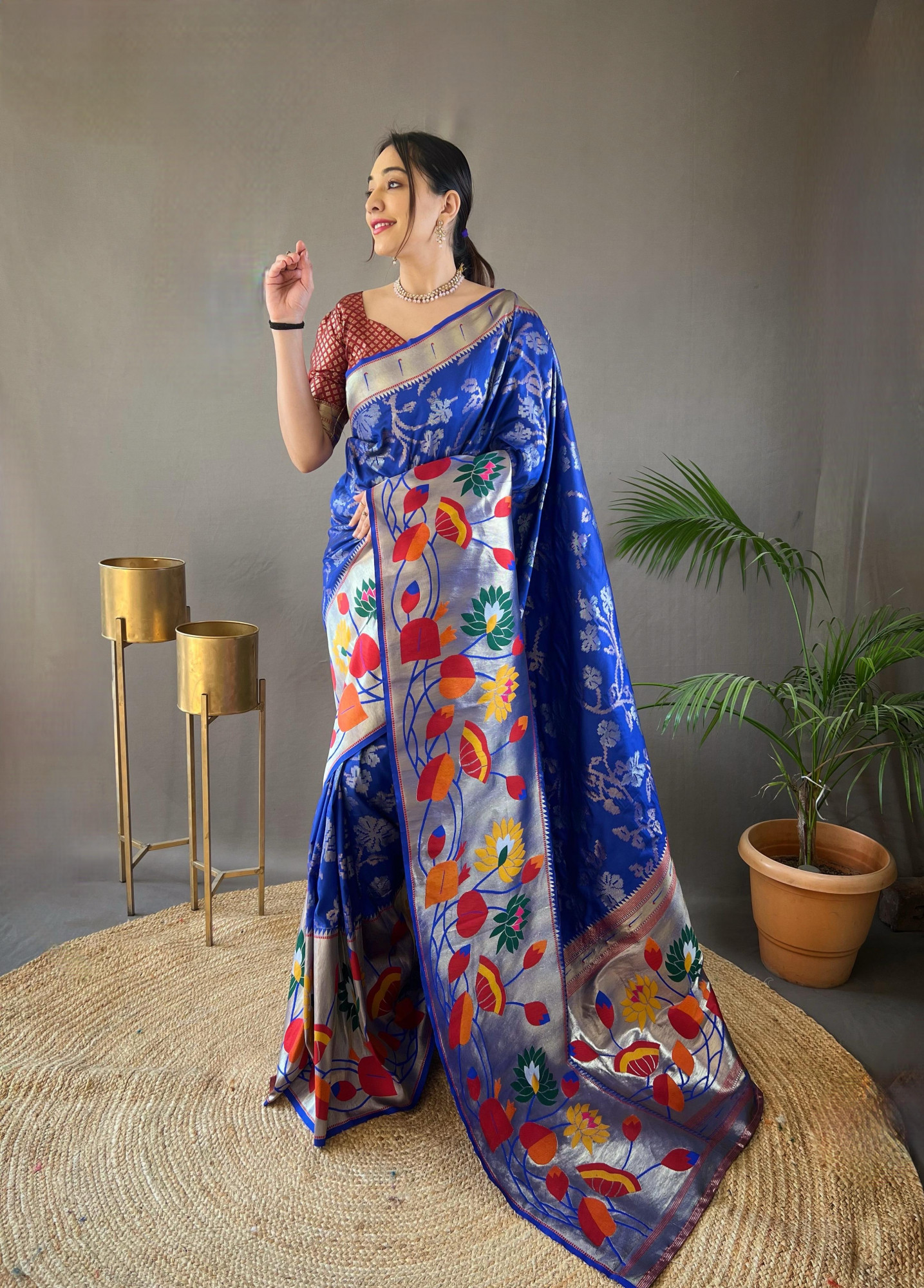 Royal Blue Banarasi Paithani Silk Rich Zari Meenakari Weaved Saree