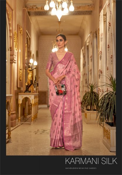 Image of Handloom Silk All Over Zari Weaved Rich Pallu And Border Saree