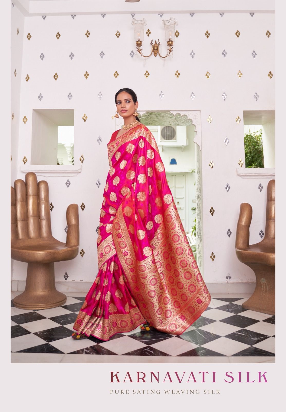 Pure Banarasi Satin Silk Rich Zari Weaved Body And Pallu Saree