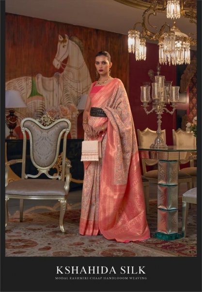Image of Modal Silk Kashmiri Chaap Handloom Rich Zari Weaved Sarees