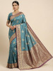 Dark Teal Banarasi Satin Silk Zari Weaved Saree