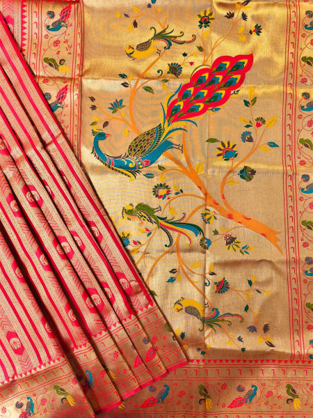 Image of Red Premium Soft Paithani Silk Rich Zari Meena Weaved Saree