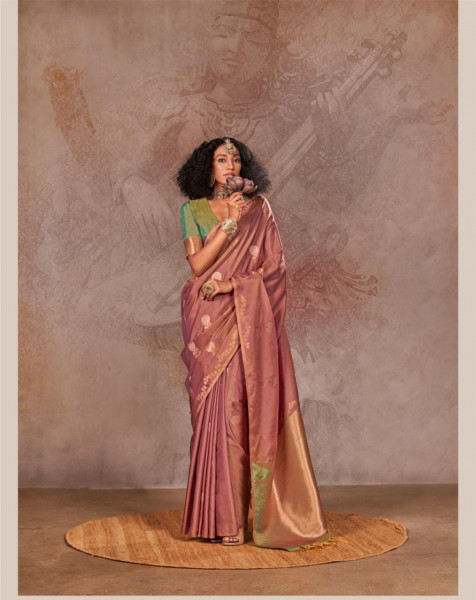 Image of Brown Shaded Two Tone Handloom Weaved Silk Zari Weaved Body Rich Pallu Saree