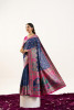 Dark Navy Blue Pure Banarasi Pashmina Silk Resham Zari Weaved Saree