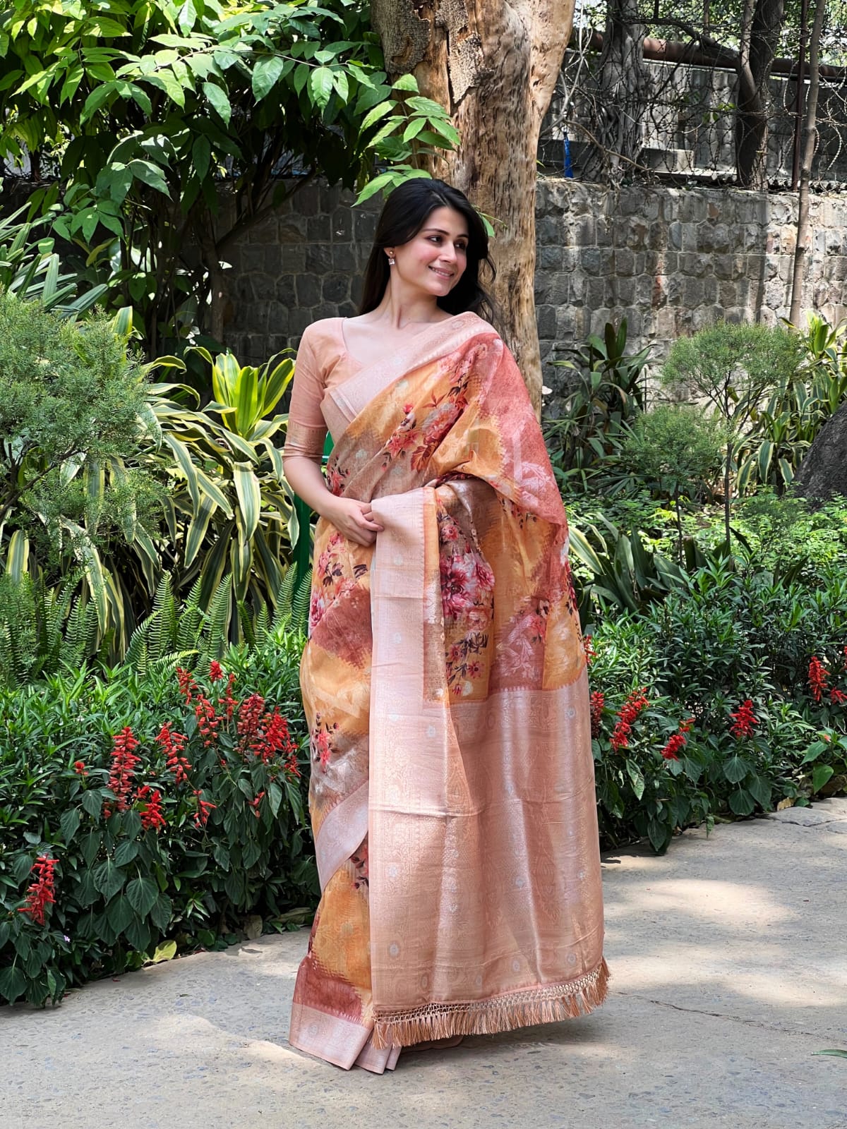 Pure Maheshwari Silk Zari Weaved Cum Digital Printed With Rich Pallu Saree