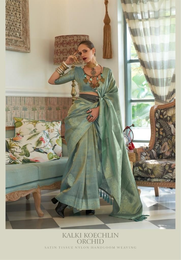 Pure Banarasi Satin Tissue Nylon Handloom Weaved Saree