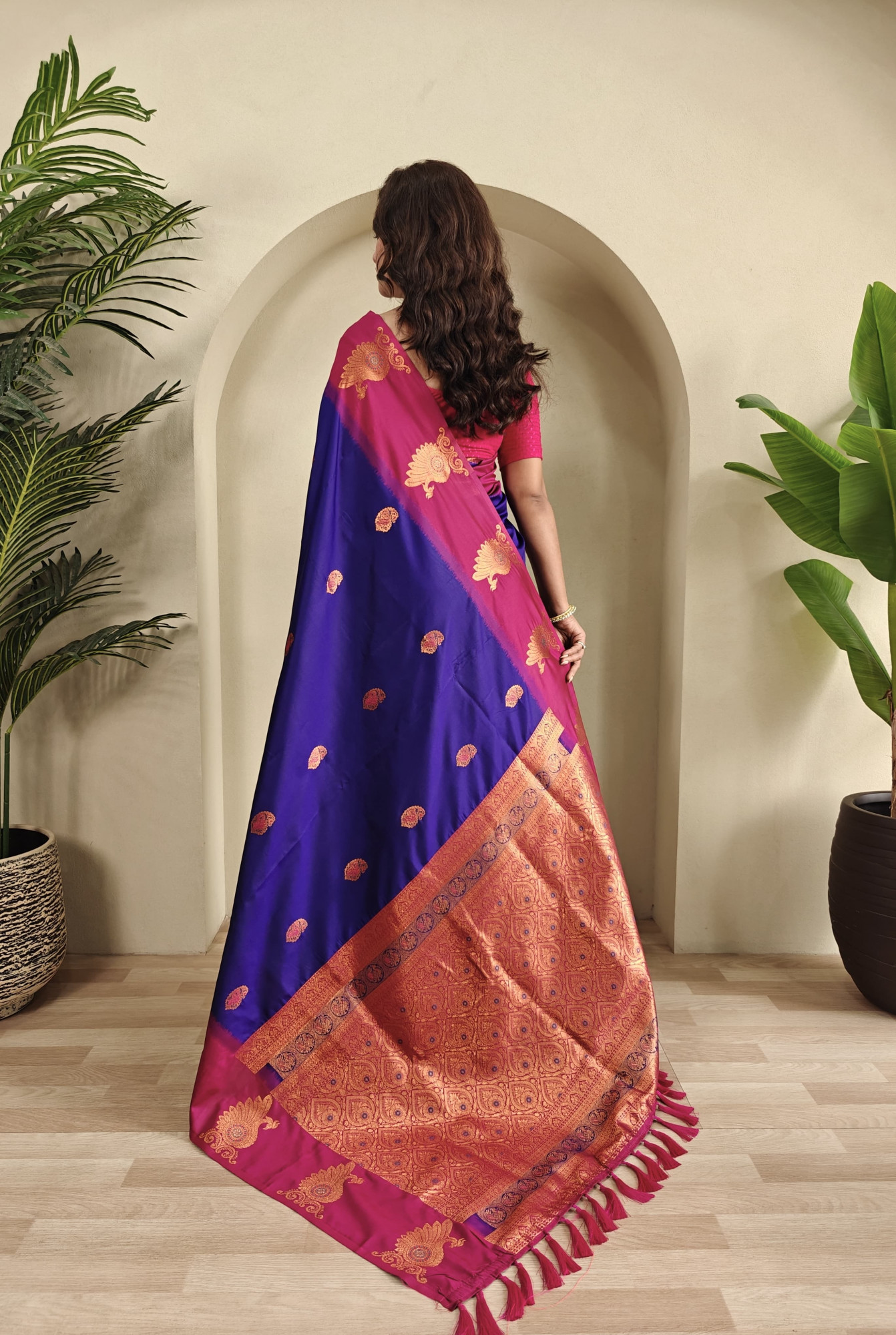 Royal Blue Banarasi Silk All Over Zari Weaved Body Motifs Border Rich Pallu Saree