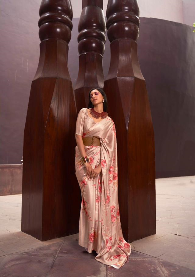 Pure Satin Crepe Digital Printed All Over With Fancy Blouse Sarees