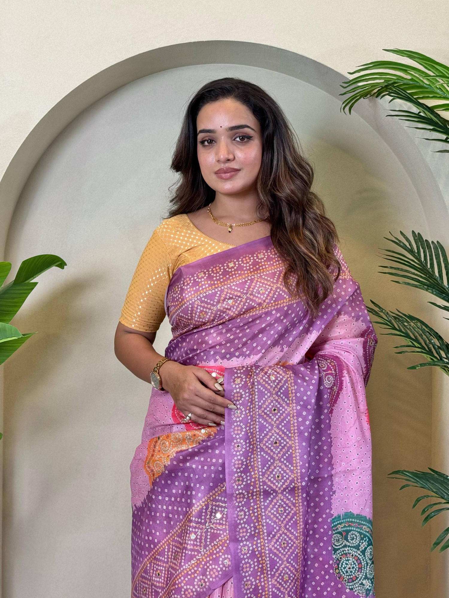 Lavender Dola Silk Kalamkari Dual Tone Zari Weaved Saree