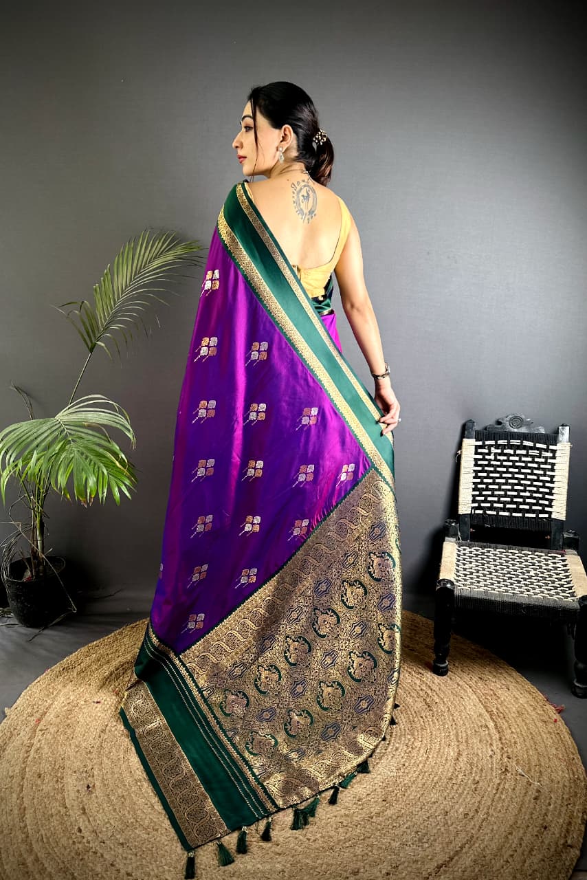 Dark Purple Premium Soft Silk Zari Weaved Narayan Border Saree