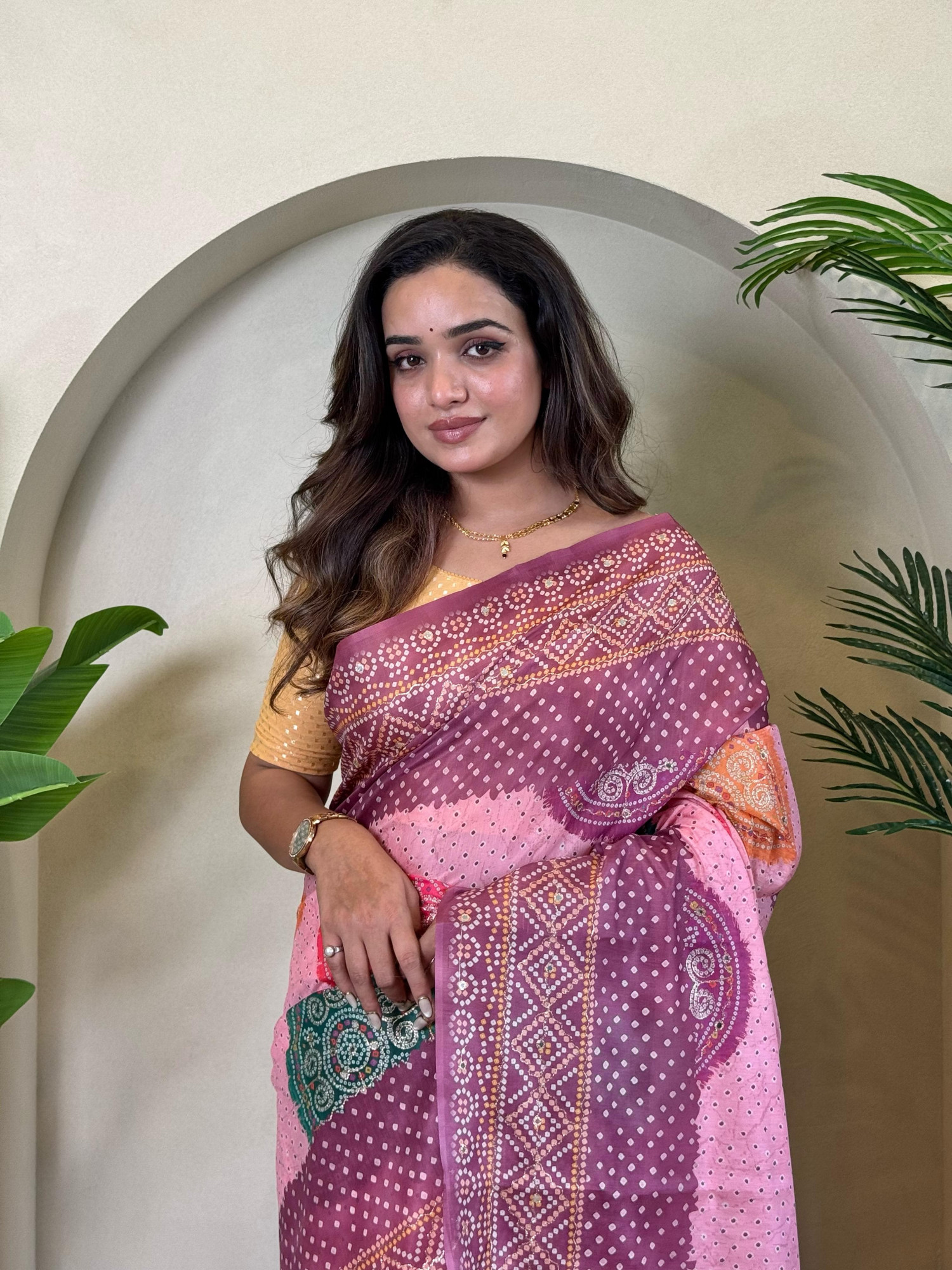 Pink Dola Silk Kalamkari Dual Tone Zari Weaved Saree