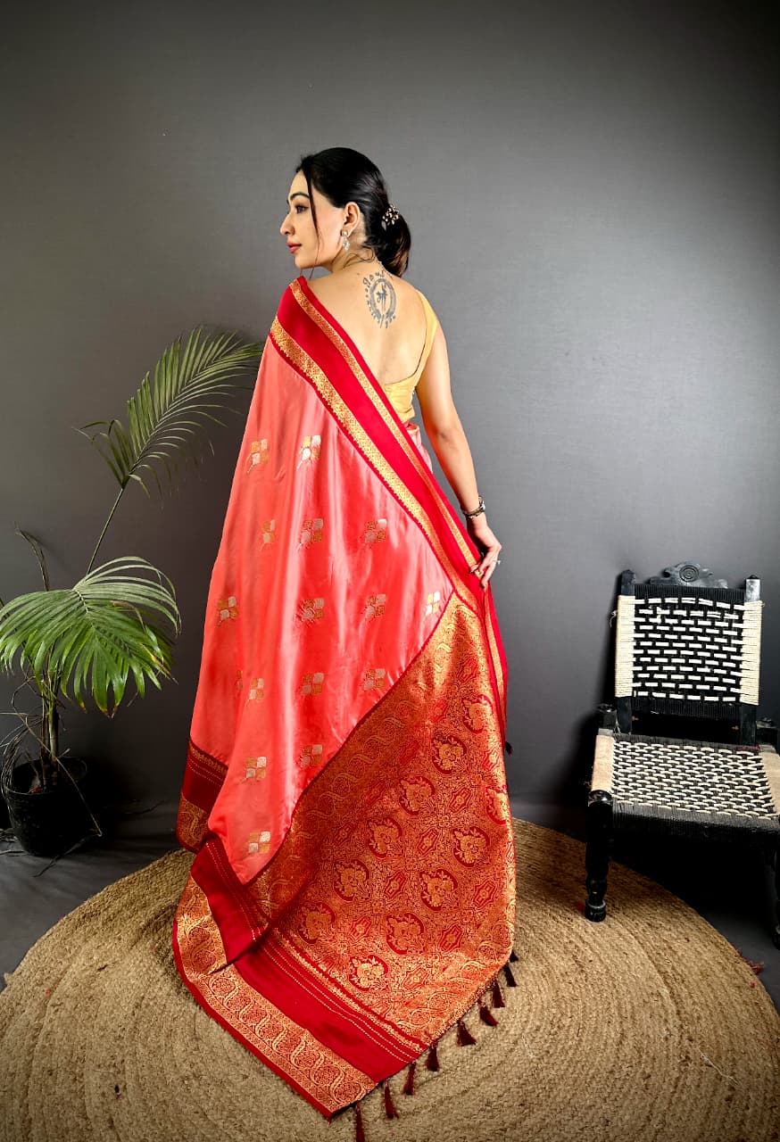 Pink Premium Soft Silk Zari Weaved Narayan Border Saree