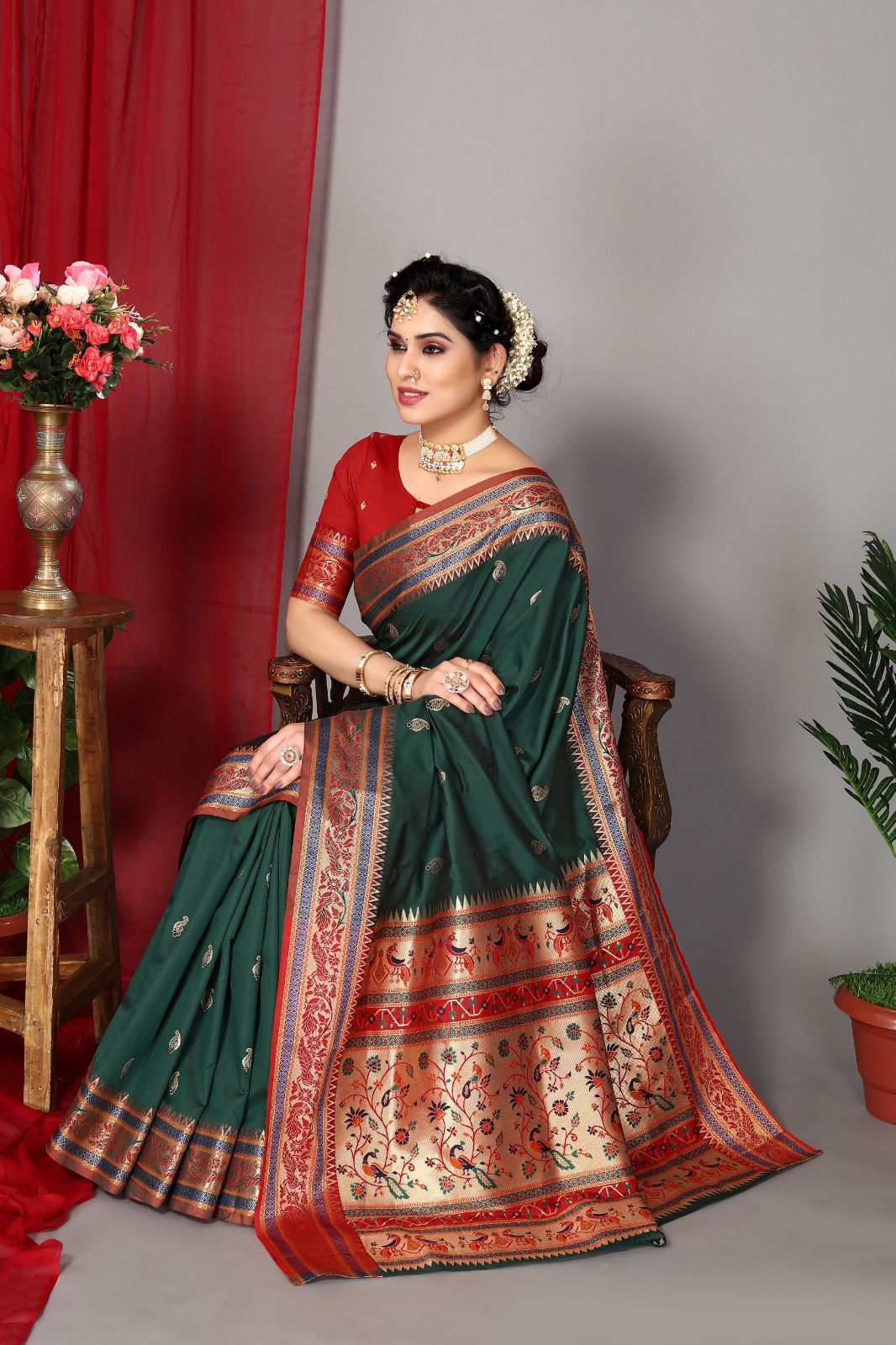 Banarasi Soft Paithani Silk Rich Zari Meena Weaved Body And Pallu Sarees