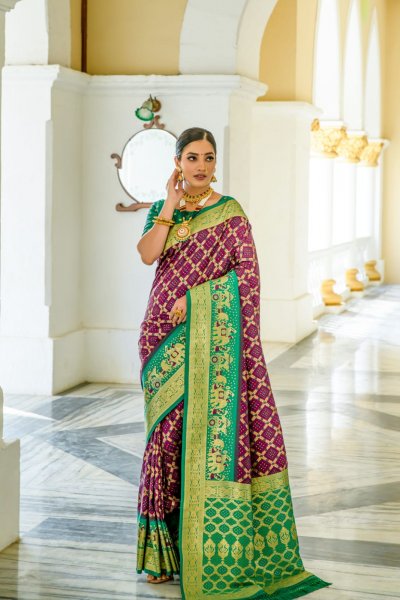 Image of Banarasi Silk Patola All Over Rich Zari Weaved Jaali Body With Rich Pallu Wide Border Sarees