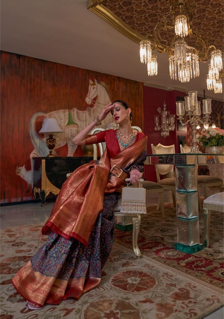 Modal Silk Kashmiri Chaap Handloom Rich Zari Weaved Saree