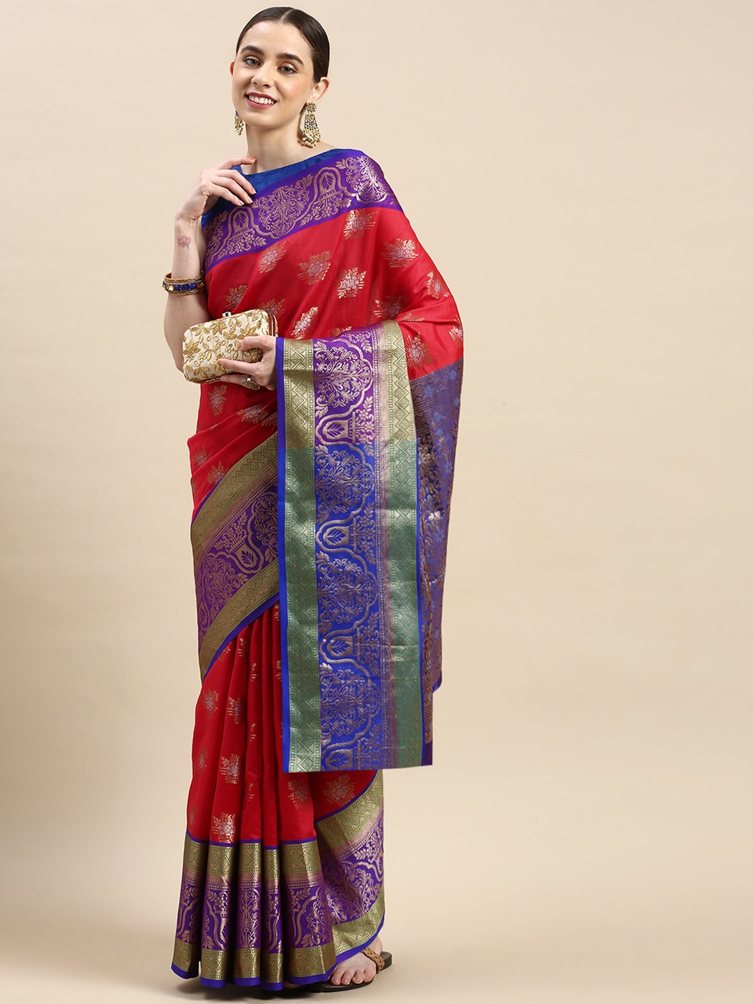 Kanchipuram Silk Handloom Weaved Rich Zari Weaved Pallu And Border Saree