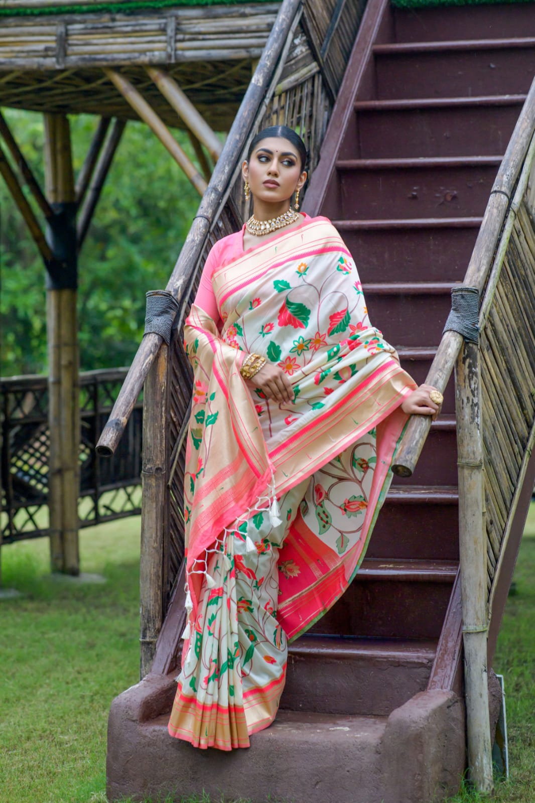 Pure Banarasi Silk Paithani Zari Meenakari Weaved Rich Pallu Saree